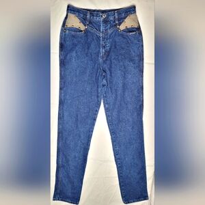 Vintage 80s Rockies Blue Denim Hi-rise Mom Jeans with Gray Accents. Size Medium